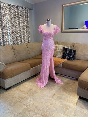 New Windsor Women Large Pink sequin Mermaid Prom Dress with side slit orig.$139